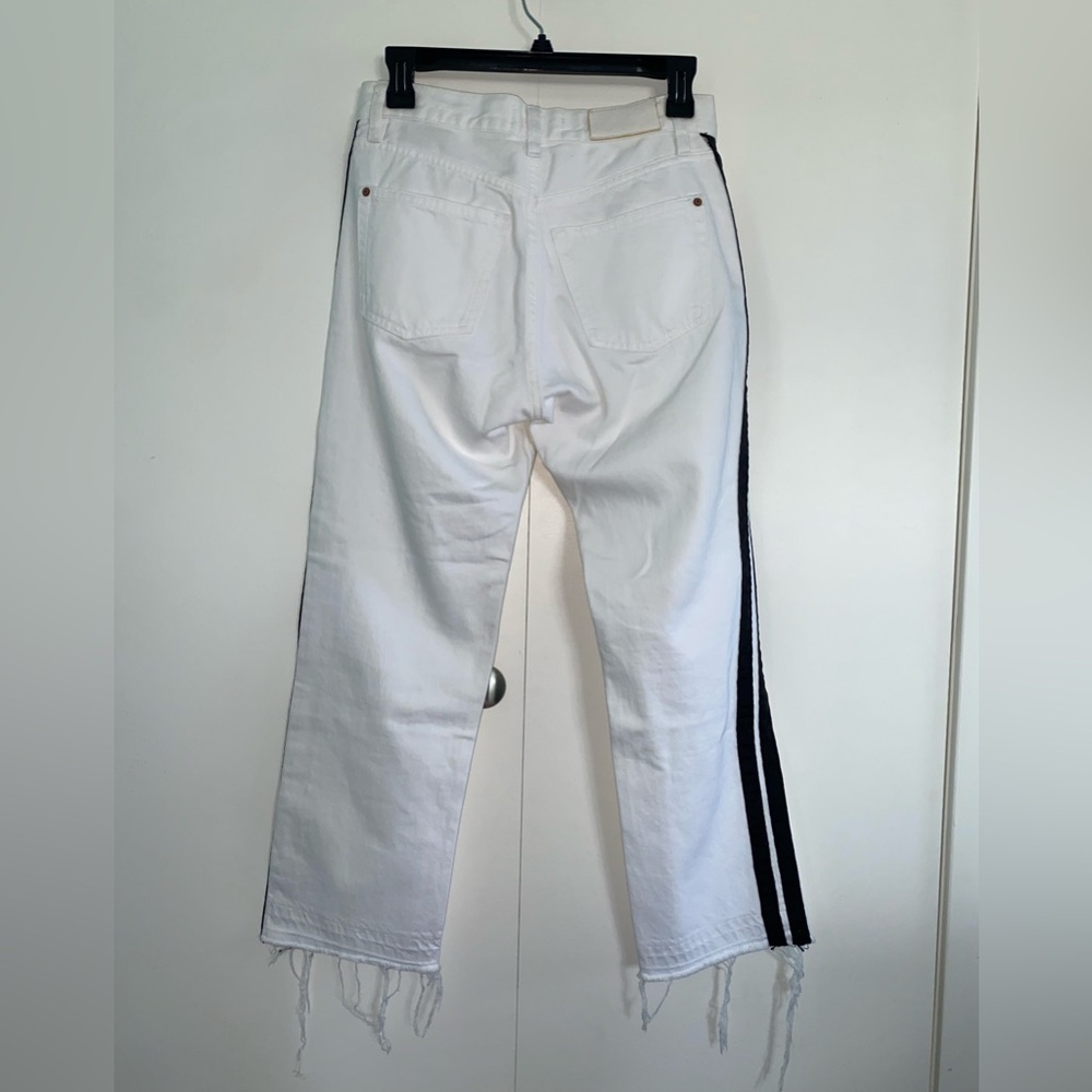Mango Distressed White Jeans with Black Side Stripes - Picture 9 of 13